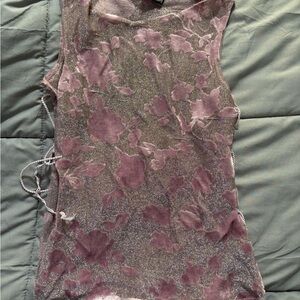 Vintage Dynamite Pink and Gray Floral Mesh Tank Top
